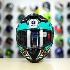 Mũ EGO E81 Đen Bóng + Tem Decal Yamaha R15 Xanh Ngọc Bích FREESHIP