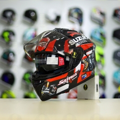 Mũ Fullface EGO E81 Đen Bóng + Dán Tem Decal Suzuki SATRIA Đen Đỏ FREESHIP