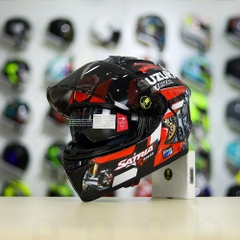 Mũ Fullface EGO E81 Đen Bóng + Dán Tem Decal Suzuki SATRIA Đen Đỏ FREESHIP