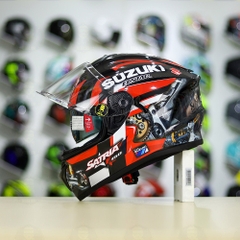 Mũ Fullface EGO E81 Đen Bóng + Dán Tem Decal Suzuki SATRIA Đen Đỏ FREESHIP