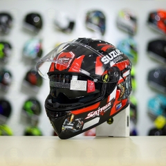 Mũ Fullface EGO E81 Đen Bóng + Dán Tem Decal Suzuki SATRIA Đen Đỏ FREESHIP