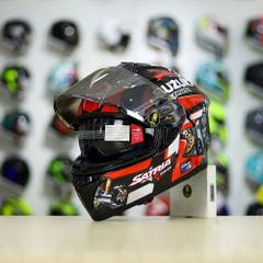 Mũ Fullface EGO E81 Đen Bóng + Dán Tem Decal Suzuki SATRIA Đen Đỏ FREESHIP