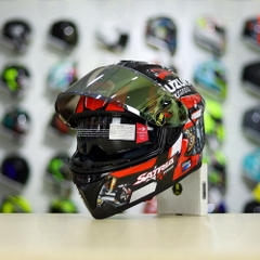 Mũ Fullface EGO E81 Đen Bóng + Dán Tem Decal Suzuki SATRIA Đen Đỏ FREESHIP