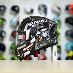Mũ Fullface EGO E81 Đen Bóng + Dán Tem Decal Suzuki SATRIA Xám FREESHIP