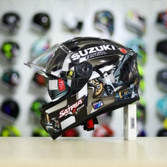 Mũ Fullface EGO E81 Đen Bóng + Dán Tem Decal Suzuki SATRIA Xám FREESHIP