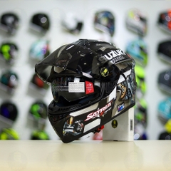 Mũ Fullface EGO E81 Đen Bóng + Dán Tem Decal Suzuki SATRIA Xám FREESHIP