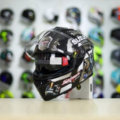 Mũ Fullface EGO E81 Đen Bóng + Dán Tem Decal Suzuki SATRIA Xám FREESHIP