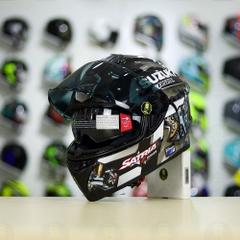 Mũ Fullface EGO E81 Đen Bóng + Dán Tem Decal Suzuki SATRIA Xám FREESHIP