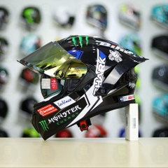 Mũ Fullface EGO E81 Đen Bóng + Tem SHARK Monster Xanh FREESHIP