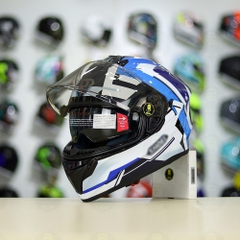 Mũ Fullface EGO E81 Đen Bóng + Dán Tem Decal Shoei Brink Trắng Xanh FREESHIP