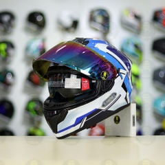 Mũ Fullface EGO E81 Đen Bóng + Dán Tem Decal Shoei Brink Trắng Xanh FREESHIP