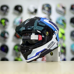 Mũ Fullface EGO E81 Đen Bóng + Dán Tem Decal Shoei Brink Trắng Xanh FREESHIP