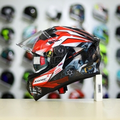 Mũ EGO E81 Đen Bóng + Dán Tem Decal Honda SONIC Trắng Đỏ FREESHIP