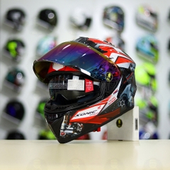 Mũ EGO E81 Đen Bóng + Dán Tem Decal Honda SONIC Trắng Đỏ FREESHIP