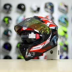 Mũ EGO E81 Đen Bóng + Dán Tem Decal Honda SONIC Trắng Đỏ FREESHIP