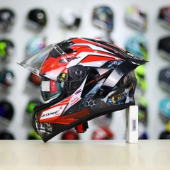 Full Combo Mũ EGO E81 Tem Decal Honda Sonic Trắng Đỏ FREESHIP