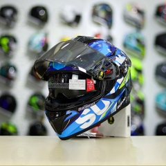 Mũ Fullface EGO E81 Đen Bóng + Tem Decal SUZUKI ECSTAR Xanh Trắng Vàng FREESHIP