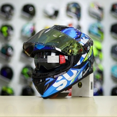 Mũ Fullface EGO E81 Đen Bóng + Tem Decal SUZUKI ECSTAR Xanh Trắng Vàng FREESHIP