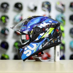 Mũ Fullface EGO E81 Đen Bóng + Tem Decal SUZUKI ECSTAR Xanh Trắng Vàng FREESHIP