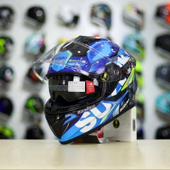 Mũ Fullface EGO E81 Đen Bóng + Tem Decal SUZUKI ECSTAR Xanh Trắng Vàng FREESHIP