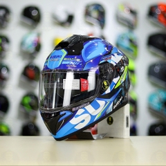 Mũ Fullface EGO E81 Đen Bóng + Tem Decal SUZUKI ECSTAR Xanh Trắng Vàng FREESHIP