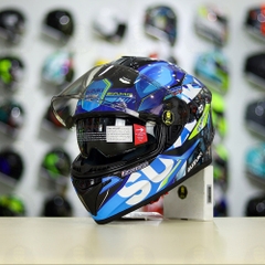 Mũ Fullface EGO E81 Đen Bóng + Tem Decal SUZUKI ECSTAR Xanh Trắng Vàng FREESHIP