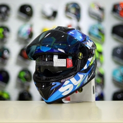 Mũ Fullface EGO E81 Đen Bóng + Tem Decal SUZUKI ECSTAR Xanh Trắng Vàng FREESHIP