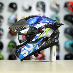 Full Combo Mũ EGO E81 Tem Decal SUZUKI ECSTAR Xanh Trắng Vàng FREESHIP