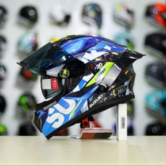 Full Combo Mũ EGO E81 Tem Decal SUZUKI ECSTAR Xanh Trắng Vàng FREESHIP