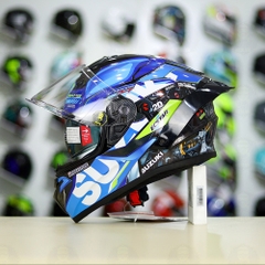 Full Combo Mũ EGO E81 Tem Decal SUZUKI ECSTAR Xanh Trắng Vàng FREESHIP