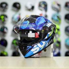 Full Combo Mũ EGO E81 Tem Decal SUZUKI ECSTAR Xanh Trắng Vàng FREESHIP