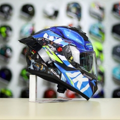 Full Combo Mũ EGO E81 Tem Decal SUZUKI ECSTAR Xanh Trắng Vàng FREESHIP