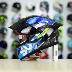 Full Combo Mũ EGO E81 Tem Decal SUZUKI ECSTAR Xanh Trắng Vàng FREESHIP