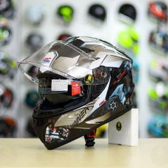 Mũ EGO E81 Đen Bóng + Dán Tem Decal Winner X Xám FREESHIP