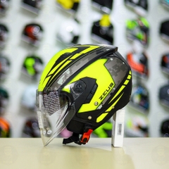Mũ 3/4 Zeus 205 T1 Vàng Neon Camo Nhám FREESHIP