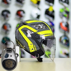 Combo Mũ 3/4 ZEUS 205 Camo Vàng Bóng Độ Khóa Chống Trộm