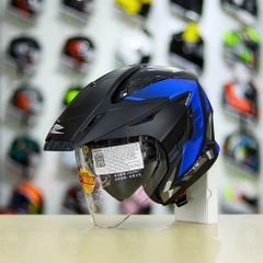 Mũ 3/4 Zeus 613B Camo Đen Xanh Dương Nhám FREESHIP