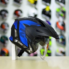 Mũ 3/4 Zeus 613B Camo Đen Xanh Dương Nhám FREESHIP