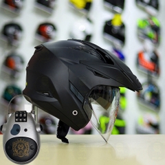 Combo Mũ 3/4 ZEUS 613b Đen Nhám Độ Khóa Chống Trộm