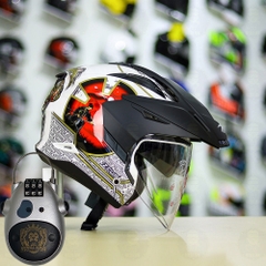 Combo Mũ 3/4 ZEUS 613b Samurai Trắng Độ Khóa Chống Trộm