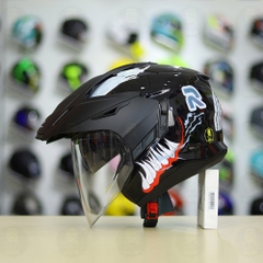 Mũ 3/4 Zeus 613B Đen Bóng + Dán Tem Decal Venom V2 FREESHIP