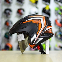 Combo Mũ 3/4 ZEUS 613b Trắng Cam Đen Nhám Độ Khóa Chống Trộm