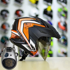 Combo Mũ 3/4 ZEUS 613b Trắng Cam Đen Nhám Độ Khóa Chống Trộm