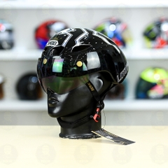 Nón Thể Thao Royal MD16 Freesize Đen Bóng - Dán Tem Decal Shoei M93 V2 Trắng Bạc FREESHIP