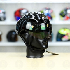 Nón Thể Thao Royal MD16 Freesize Đen Bóng - Dán Tem Decal Shoei M93 V2 Trắng Bạc FREESHIP