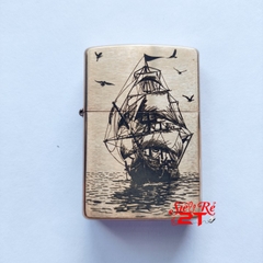 Zippo 204B Brush Brass Chính Hãng Khắc Thuận Buồm Xuôi Gió