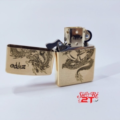 Zippo 204B Brush Brass Chính Hãng Khắc Hình Rồng