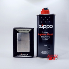 Combo Zippo 200 Brushed Chrome Kèm 1 Chai Xăng - Hàng Chính Hãng