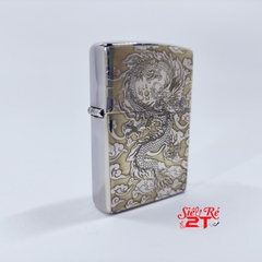 Zippo 250 High Polished Chrome Khắc Sâu Ánh Thau Hình Rồng