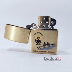 Zippo 204B Brush Brass Khắc Đổ Sơn Tàu Chiến U.S.S CUSHING DD-985